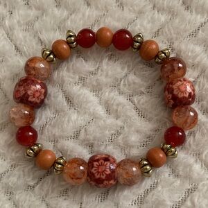 Handmade Red and Gold Beaded Bracelet